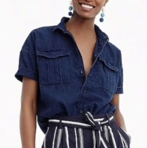 J. Crew Utility Pocket Shirt Japanese Denim Button Front Short Sleeve Chambray S